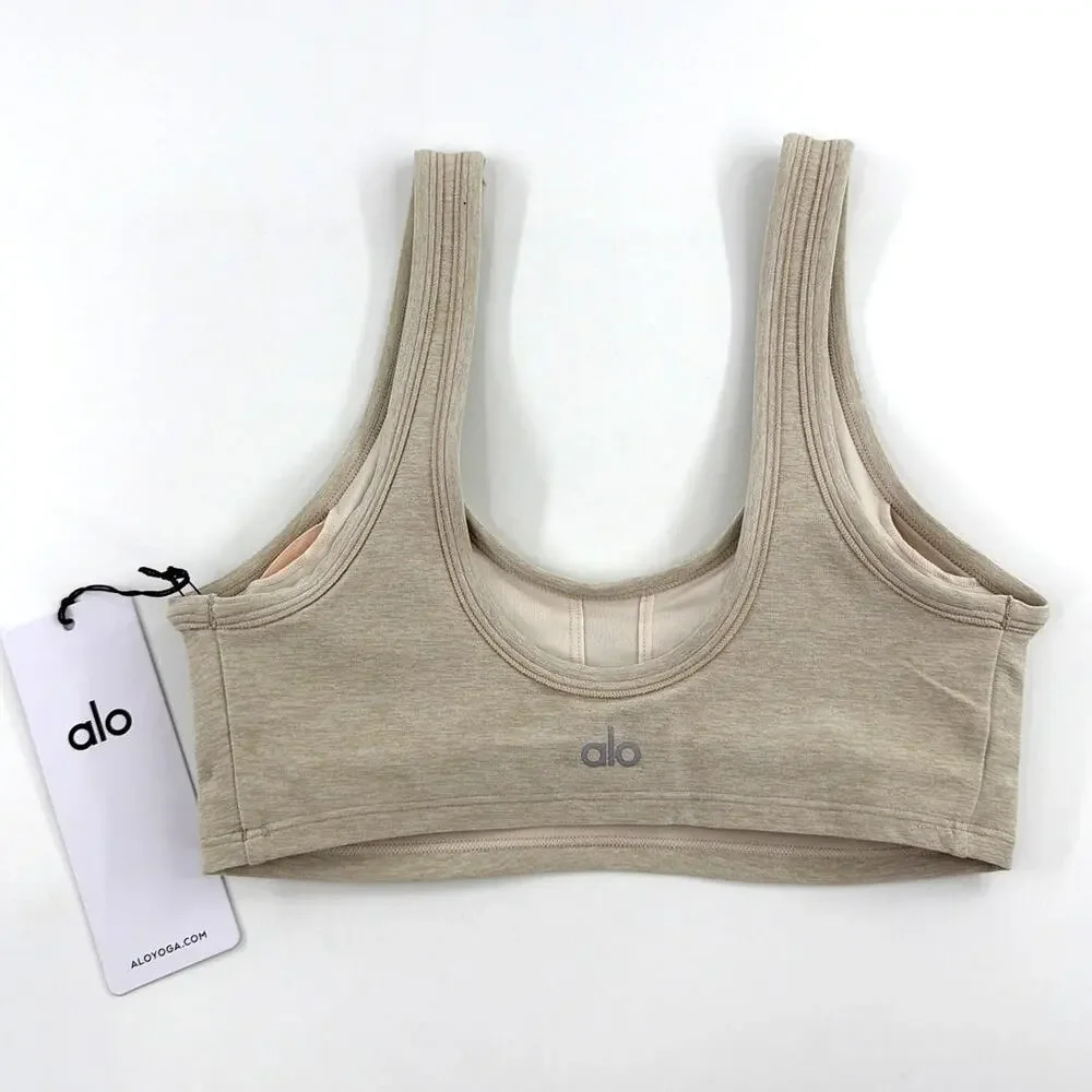 Alo Yoga Oatmeal Heather Alosoft Center Stage Bra Size XXS